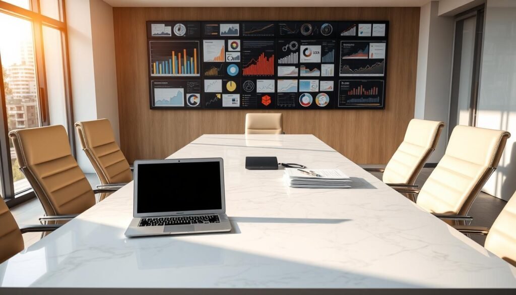 A boardroom table with a bright white marble top, surrounded by sleek, modern leather chairs. Sunlight streams in through large windows, casting a warm glow on the scene. On the table, an array of crisp, neatly organized documents and a laptop, symbolizing the objective evaluation process. In the background, a wall-mounted display showcases a range of graphs, charts, and data visualizations, underscoring the analytical nature of "selección objetiva". The atmosphere is one of professionalism, precision, and transparency, reflecting the core principles of this critical stage in Colombian public procurement. A boardroom table with a bright white marble top, surrounded by sleek, modern leather chairs. Sunlight streams in through large windows, casting a warm glow on the scene. On the table, an array of crisp, neatly organized documents and a laptop, symbolizing the objective evaluation process. In the background, a wall-mounted display showcases a range of graphs, charts, and data visualizations, underscoring the analytical nature of "selección objetiva". The atmosphere is one of professionalism, precision, and transparency, reflecting the core principles of this critical stage in Colombian public procurement.