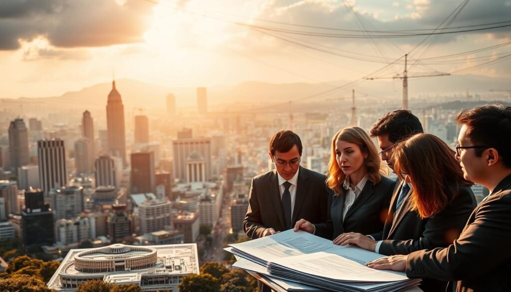 A bustling city skyline in Bogotá, Colombia, illuminated by warm, golden light. In the foreground, a group of government officials and public procurement experts engaged in deep discussion, their faces reflecting the gravity of the task at hand. The middle ground features detailed architectural renderings and contract documents, meticulously reviewed. In the background, a complex web of infrastructure projects and public sector initiatives unfolds, hinting at the scope and significance of the due diligence process. Subtle lens flares and a depth of field create a sense of professionalism and strategic decision-making, capturing the essence of "What due diligence means for public procurement: scope, actors, and risk lenses". A bustling city skyline in Bogotá, Colombia, illuminated by warm, golden light. In the foreground, a group of government officials and public procurement experts engaged in deep discussion, their faces reflecting the gravity of the task at hand. The middle ground features detailed architectural renderings and contract documents, meticulously reviewed. In the background, a complex web of infrastructure projects and public sector initiatives unfolds, hinting at the scope and significance of the due diligence process. Subtle lens flares and a depth of field create a sense of professionalism and strategic decision-making, capturing the essence of "What due diligence means for public procurement: scope, actors, and risk lenses".