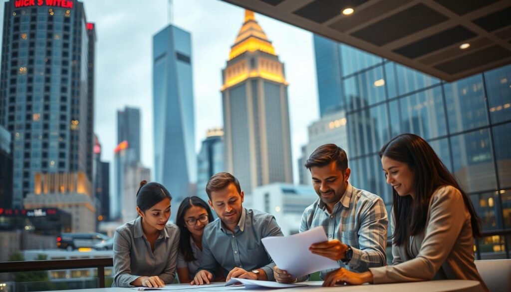 A bustling cityscape with towering skyscrapers and government buildings in the background, reflecting the scale and importance of public procurement contracts. In the foreground, a group of diverse business owners, representing small and medium-sized enterprises (SMEs), gather around a table, reviewing data and documents, their expressions conveying a mix of determination and optimism. Soft, warm lighting illuminates the scene, creating an atmosphere of collaboration and progress. The composition emphasizes the intersection of the public and private sectors, highlighting the growth and success of SMEs in the public procurement landscape. A bustling cityscape with towering skyscrapers and government buildings in the background, reflecting the scale and importance of public procurement contracts. In the foreground, a group of diverse business owners, representing small and medium-sized enterprises (SMEs), gather around a table, reviewing data and documents, their expressions conveying a mix of determination and optimism. Soft, warm lighting illuminates the scene, creating an atmosphere of collaboration and progress. The composition emphasizes the intersection of the public and private sectors, highlighting the growth and success of SMEs in the public procurement landscape.