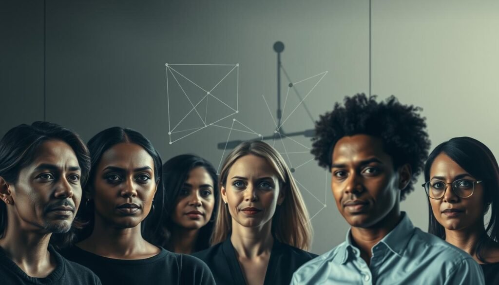 A contemporary, realistic interpretation of the concept "capacidad personas representación" (representation of people's capabilities). The foreground depicts a group of diverse individuals, their faces expressing a range of emotions and backgrounds. The middle ground features abstract geometric shapes and lines, symbolizing the technical, legal, and administrative frameworks that shape the representation of people's capabilities. The background evokes a sense of professionalism, with muted tones and subtle textures reminiscent of an office or legal setting. The lighting is soft and diffused, creating a contemplative atmosphere. The overall composition aims to convey the nuanced interplay between individuals, their capabilities, and the systems that govern their representation. A contemporary, realistic interpretation of the concept "capacidad personas representación" (representation of people's capabilities). The foreground depicts a group of diverse individuals, their faces expressing a range of emotions and backgrounds. The middle ground features abstract geometric shapes and lines, symbolizing the technical, legal, and administrative frameworks that shape the representation of people's capabilities. The background evokes a sense of professionalism, with muted tones and subtle textures reminiscent of an office or legal setting. The lighting is soft and diffused, creating a contemplative atmosphere. The overall composition aims to convey the nuanced interplay between individuals, their capabilities, and the systems that govern their representation.