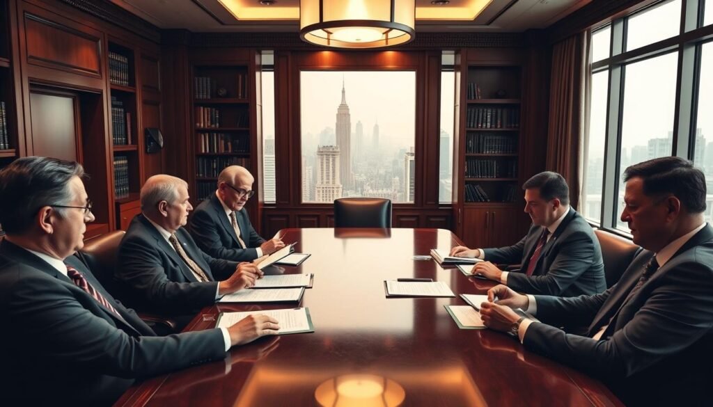 A dignified advisory panel seated around a mahogany table, under warm overhead lighting and soft shadows. The authoritative figures, dressed in formal suits, review documents and converse intently, their expressions serious yet professional. The room's decor is elegant, with tall bookshelves and a large window providing a view of a bustling city skyline in the background, symbolizing the panel's role in overseeing important regulatory processes. The atmosphere conveys a sense of gravity and expertise, reflecting the weighty nature of the advisory's responsibilities. A dignified advisory panel seated around a mahogany table, under warm overhead lighting and soft shadows. The authoritative figures, dressed in formal suits, review documents and converse intently, their expressions serious yet professional. The room's decor is elegant, with tall bookshelves and a large window providing a view of a bustling city skyline in the background, symbolizing the panel's role in overseeing important regulatory processes. The atmosphere conveys a sense of gravity and expertise, reflecting the weighty nature of the advisory's responsibilities.