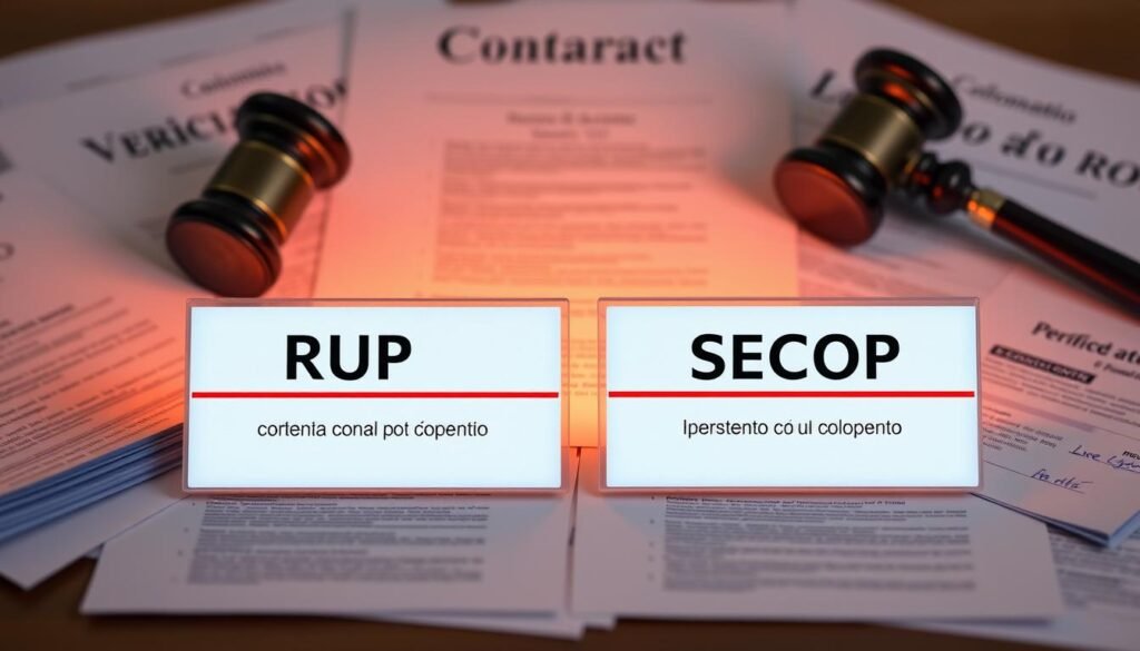 A diligent verification process, showcasing the RUP (Registro Único de Proponentes) and SECOP (Sistema Electrónico de Contratación Pública) databases, against a backdrop of Colombian legal contracts and documents. Illuminated by warm, professional lighting, the scene conveys a sense of comprehensive due diligence and compliance. The composition emphasizes the importance of thoroughly cross-checking these key sources to ensure proper vetting of potential partners and adherence to national procurement regulations. The overall atmosphere is one of meticulous attention to detail and a commitment to legal transparency. A diligent verification process, showcasing the RUP (Registro Único de Proponentes) and SECOP (Sistema Electrónico de Contratación Pública) databases, against a backdrop of Colombian legal contracts and documents. Illuminated by warm, professional lighting, the scene conveys a sense of comprehensive due diligence and compliance. The composition emphasizes the importance of thoroughly cross-checking these key sources to ensure proper vetting of potential partners and adherence to national procurement regulations. The overall atmosphere is one of meticulous attention to detail and a commitment to legal transparency.