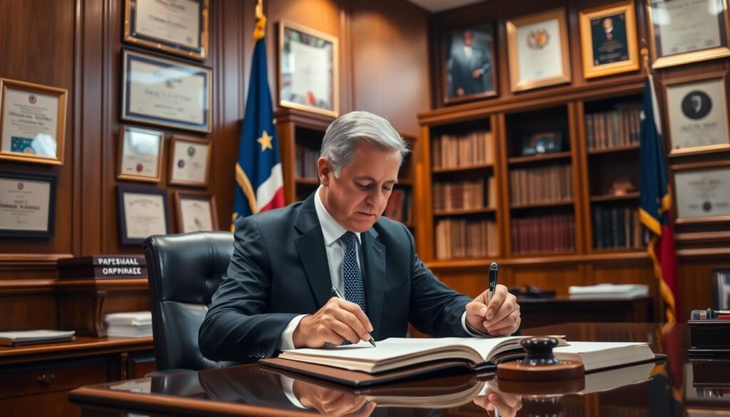 A formal office setting with a desk, chair, and shelves in the background. In the foreground, a government official in a suit sits at the desk, reviewing documents and stamping an approval on a file. The lighting is warm and professional, with a sense of authority and gravity. The walls are adorned with framed certificates and awards, conveying the weight and legitimacy of the administrative procedures. The overall atmosphere is one of serious contemplation and diligent decision-making, reflecting the importance of the sanctioning process. A formal office setting with a desk, chair, and shelves in the background. In the foreground, a government official in a suit sits at the desk, reviewing documents and stamping an approval on a file. The lighting is warm and professional, with a sense of authority and gravity. The walls are adorned with framed certificates and awards, conveying the weight and legitimacy of the administrative procedures. The overall atmosphere is one of serious contemplation and diligent decision-making, reflecting the importance of the sanctioning process.