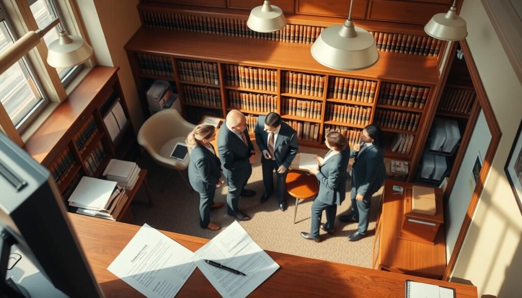 A high-angle view of a bustling government office, illuminated by warm, natural lighting. In the foreground, a desk with a computer, papers, and a pen, symbolizing the administrative process of state contracting. In the middle ground, several professionals in business attire engaged in discussions, representing the collaborative nature of compliance consulting. The background features a bookshelf filled with legal volumes, suggesting the regulatory framework governing state procurement. The overall atmosphere conveys a sense of professionalism, efficiency, and a focus on delivering results. A high-angle view of a bustling government office, illuminated by warm, natural lighting. In the foreground, a desk with a computer, papers, and a pen, symbolizing the administrative process of state contracting. In the middle ground, several professionals in business attire engaged in discussions, representing the collaborative nature of compliance consulting. The background features a bookshelf filled with legal volumes, suggesting the regulatory framework governing state procurement. The overall atmosphere conveys a sense of professionalism, efficiency, and a focus on delivering results.