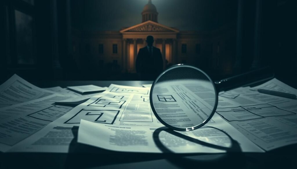 A high-contrast, cinematic scene depicting the risks and challenges faced by a business seeking government contracts. In the foreground, a magnifying glass hovers over a maze-like network of legal documents, paperwork, and compliance guidelines, casting long shadows. In the middle ground, a shadowy figure representing the bureaucratic obstacles stands guard, their face obscured. In the background, a dimly lit government office looms, its austere architecture and imposing presence evoking a sense of uncertainty and the need for a strategic, well-informed approach. The lighting is dramatic, with harsh shadows and highlights, creating a sense of tension and the weight of the subject matter. The overall mood is one of careful deliberation and the need to navigate a complex, risk-laden landscape. A high-contrast, cinematic scene depicting the risks and challenges faced by a business seeking government contracts. In the foreground, a magnifying glass hovers over a maze-like network of legal documents, paperwork, and compliance guidelines, casting long shadows. In the middle ground, a shadowy figure representing the bureaucratic obstacles stands guard, their face obscured. In the background, a dimly lit government office looms, its austere architecture and imposing presence evoking a sense of uncertainty and the need for a strategic, well-informed approach. The lighting is dramatic, with harsh shadows and highlights, creating a sense of tension and the weight of the subject matter. The overall mood is one of careful deliberation and the need to navigate a complex, risk-laden landscape.