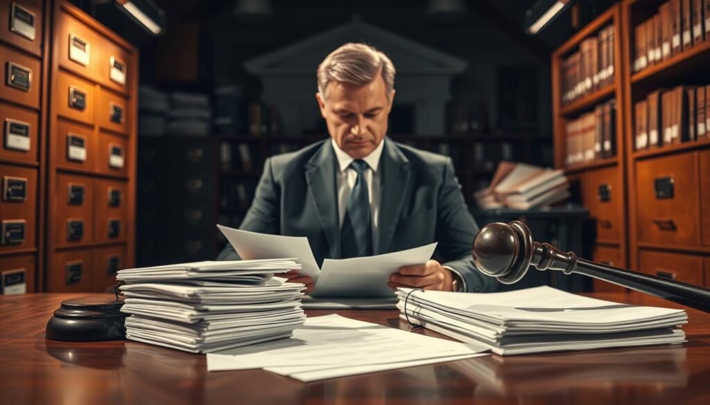 A high-contrast, industrial-style image of a formal legal process unfolding against a backdrop of government bureaucracy. In the foreground, a stack of official documents and a gavel sit on a polished wooden desk, casting sharp shadows. In the middle ground, a stern-faced government official in a suit reviews papers with a furrowed brow. The background is filled with towering filing cabinets, bookshelves, and the facade of a government building, evoking a sense of the weight and gravity of administrative proceedings. The lighting is dramatic, with warm highlights and deep shadows, creating an atmosphere of gravity and importance. A high-contrast, industrial-style image of a formal legal process unfolding against a backdrop of government bureaucracy. In the foreground, a stack of official documents and a gavel sit on a polished wooden desk, casting sharp shadows. In the middle ground, a stern-faced government official in a suit reviews papers with a furrowed brow. The background is filled with towering filing cabinets, bookshelves, and the facade of a government building, evoking a sense of the weight and gravity of administrative proceedings. The lighting is dramatic, with warm highlights and deep shadows, creating an atmosphere of gravity and importance.