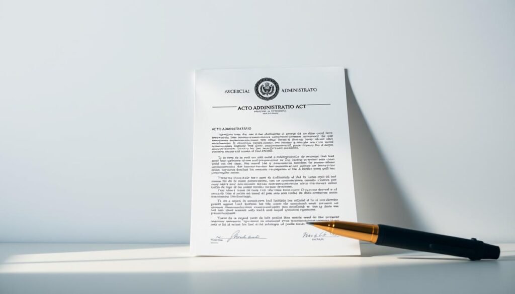 A high-contrast, photorealistic image of an administrative act, or "acto administrativo" in Spanish, set against a clean, minimalist background. The focal point is a crisp, official-looking document with a government seal, signature, and dense legal text, captured in a precise medium shot with a shallow depth of field. The lighting is dramatic, with strong shadows and highlights that convey a sense of authority and gravity. The overall mood is serious and professional, reflecting the technical and regulatory nature of the administrative process in Colombia. A high-contrast, photorealistic image of an administrative act, or "acto administrativo" in Spanish, set against a clean, minimalist background. The focal point is a crisp, official-looking document with a government seal, signature, and dense legal text, captured in a precise medium shot with a shallow depth of field. The lighting is dramatic, with strong shadows and highlights that convey a sense of authority and gravity. The overall mood is serious and professional, reflecting the technical and regulatory nature of the administrative process in Colombia.