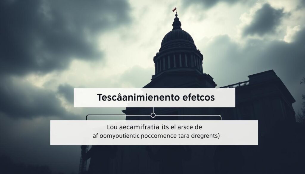 A majestic, towering administrative building set against a somber, overcast sky. In the foreground, a crisp, analytical diagram illustrates the process of "decaimiento efectos" - the loss of force of an administrative act, with clean line work and muted color palette. The middle ground features silhouettes of government officials, hands outstretched, conveying the gravity and complexity of the administrative process. The background is shrouded in a hazy, desaturated atmosphere, suggesting the weight and formality of bureaucratic procedures. Dramatic low-angle lighting casts long shadows, emphasizing the imposing nature of the structures and underscoring the serious, contemplative mood. A majestic, towering administrative building set against a somber, overcast sky. In the foreground, a crisp, analytical diagram illustrates the process of "decaimiento efectos" - the loss of force of an administrative act, with clean line work and muted color palette. The middle ground features silhouettes of government officials, hands outstretched, conveying the gravity and complexity of the administrative process. The background is shrouded in a hazy, desaturated atmosphere, suggesting the weight and formality of bureaucratic procedures. Dramatic low-angle lighting casts long shadows, emphasizing the imposing nature of the structures and underscoring the serious, contemplative mood.