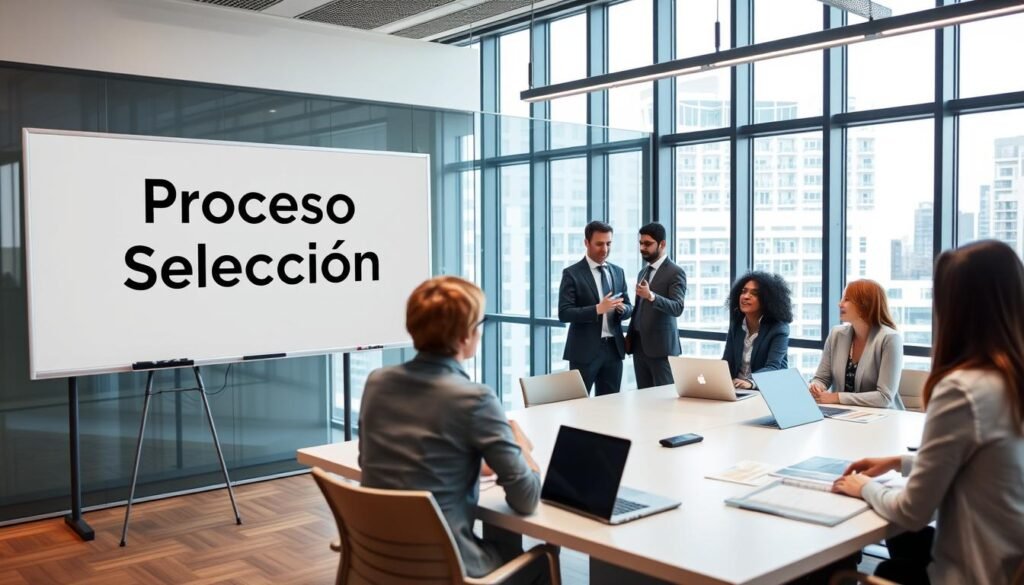 A modern office setting with a whiteboard displaying the title "Proceso Selección" in bold, clean typography. In the foreground, a group of professionals engaged in a collaborative discussion, gesturing animatedly and taking notes. The middle ground features a sleek conference table with laptops and documents, creating a sense of a professional decision-making process. The background showcases floor-to-ceiling windows, allowing natural light to flood the space and convey a sense of transparency and openness. The overall atmosphere is one of a thoughtful, structured approach to public sector procurement, reflecting the "How-to roadmap: choosing the right modalidad step by step" section of the article. A modern office setting with a whiteboard displaying the title "Proceso Selección" in bold, clean typography. In the foreground, a group of professionals engaged in a collaborative discussion, gesturing animatedly and taking notes. The middle ground features a sleek conference table with laptops and documents, creating a sense of a professional decision-making process. The background showcases floor-to-ceiling windows, allowing natural light to flood the space and convey a sense of transparency and openness. The overall atmosphere is one of a thoughtful, structured approach to public sector procurement, reflecting the "How-to roadmap: choosing the right modalidad step by step" section of the article.