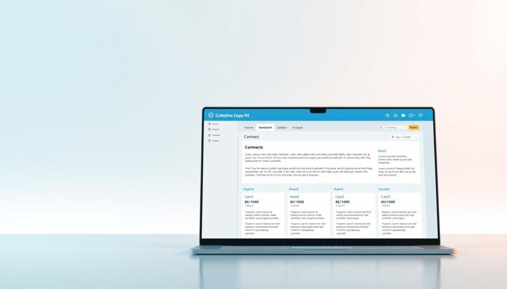 A sleek, modern user interface for the SECOP II web portal, showcasing its intuitive navigation and streamlined contract management workflow. The foreground features a clean, responsive layout with clear icons and a navigation menu, allowing users to easily access key functionalities. The middle ground displays detailed contract information, with highlighted sections for registration, award, and execution processes. The background subtly conveys a sense of professionalism and efficiency, with a soft, neutral color palette and minimal, elegant design elements. Lighting is soft and even, creating a welcoming and accessible atmosphere. The overall impression is of a powerful, yet user-friendly system tailored for state contracting in Colombia. A sleek, modern user interface for the SECOP II web portal, showcasing its intuitive navigation and streamlined contract management workflow. The foreground features a clean, responsive layout with clear icons and a navigation menu, allowing users to easily access key functionalities. The middle ground displays detailed contract information, with highlighted sections for registration, award, and execution processes. The background subtly conveys a sense of professionalism and efficiency, with a soft, neutral color palette and minimal, elegant design elements. Lighting is soft and even, creating a welcoming and accessible atmosphere. The overall impression is of a powerful, yet user-friendly system tailored for state contracting in Colombia.