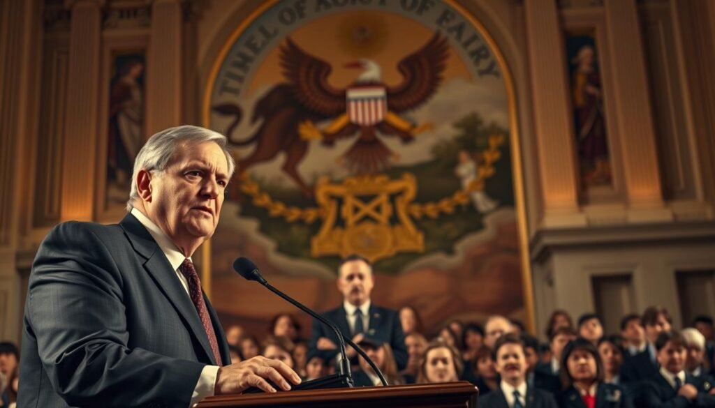 A striking image of fiscal responsibility, set against the backdrop of a grand government building. In the foreground, a stern-faced official stands at a podium, gesturing emphatically as they deliver a speech on the importance of transparency and accountability in public contracts. The middle ground features a crowd of attentive onlookers, their expressions a mix of concern and determination. In the background, a mural-like depiction of the national coat of arms serves as a symbolic reminder of the weight of civic duty. Warm, golden lighting casts a sense of gravity and urgency, while the camera angle suggests a sense of authority and command. The overall atmosphere conveys the gravity and significance of the topic of fiscal responsibility in public contracts. A striking image of fiscal responsibility, set against the backdrop of a grand government building. In the foreground, a stern-faced official stands at a podium, gesturing emphatically as they deliver a speech on the importance of transparency and accountability in public contracts. The middle ground features a crowd of attentive onlookers, their expressions a mix of concern and determination. In the background, a mural-like depiction of the national coat of arms serves as a symbolic reminder of the weight of civic duty. Warm, golden lighting casts a sense of gravity and urgency, while the camera angle suggests a sense of authority and command. The overall atmosphere conveys the gravity and significance of the topic of fiscal responsibility in public contracts.