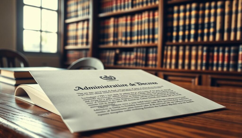 An administrative act, a government decree etched in elegant script, resting upon a desk of weathered oak. Warm, diffused lighting casts a gentle glow, highlighting the document's crisp, formal typography. In the background, a towering bookcase filled with legal tomes, a testament to the rigorous process that birthed this official pronouncement. The scene conveys a sense of authority, tradition, and the weight of bureaucratic decision-making, vital to the narrative of navigating state contracting in Colombia. An administrative act, a government decree etched in elegant script, resting upon a desk of weathered oak. Warm, diffused lighting casts a gentle glow, highlighting the document's crisp, formal typography. In the background, a towering bookcase filled with legal tomes, a testament to the rigorous process that birthed this official pronouncement. The scene conveys a sense of authority, tradition, and the weight of bureaucratic decision-making, vital to the narrative of navigating state contracting in Colombia.