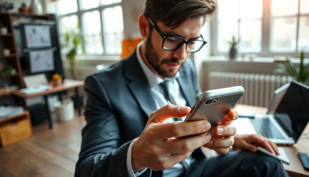 A dynamic and engaging scene showcasing a person using a smartphone to access a digital platform related to Secop II. In the foreground, the individual, dressed in professional business attire, is focused on the screen, with their expression reflecting curiosity and concentration. The smartphone displays a bright, user-friendly interface illustrating app features related to Secop II. In the middle ground, a cozy workspace setting is visible, complete with a desk, laptop, and various documents. In the background, large windows allow natural light to flood the space, creating a warm, inviting atmosphere. The camera angle is slightly elevated, emphasizing the smartphone and the user, while capturing the workspace ambiance. The overall mood is one of productivity and innovation, highlighting the convenience of mobile applications for accessing information. A dynamic and engaging scene showcasing a person using a smartphone to access a digital platform related to Secop II. In the foreground, the individual, dressed in professional business attire, is focused on the screen, with their expression reflecting curiosity and concentration. The smartphone displays a bright, user-friendly interface illustrating app features related to Secop II. In the middle ground, a cozy workspace setting is visible, complete with a desk, laptop, and various documents. In the background, large windows allow natural light to flood the space, creating a warm, inviting atmosphere. The camera angle is slightly elevated, emphasizing the smartphone and the user, while capturing the workspace ambiance. The overall mood is one of productivity and innovation, highlighting the convenience of mobile applications for accessing information.