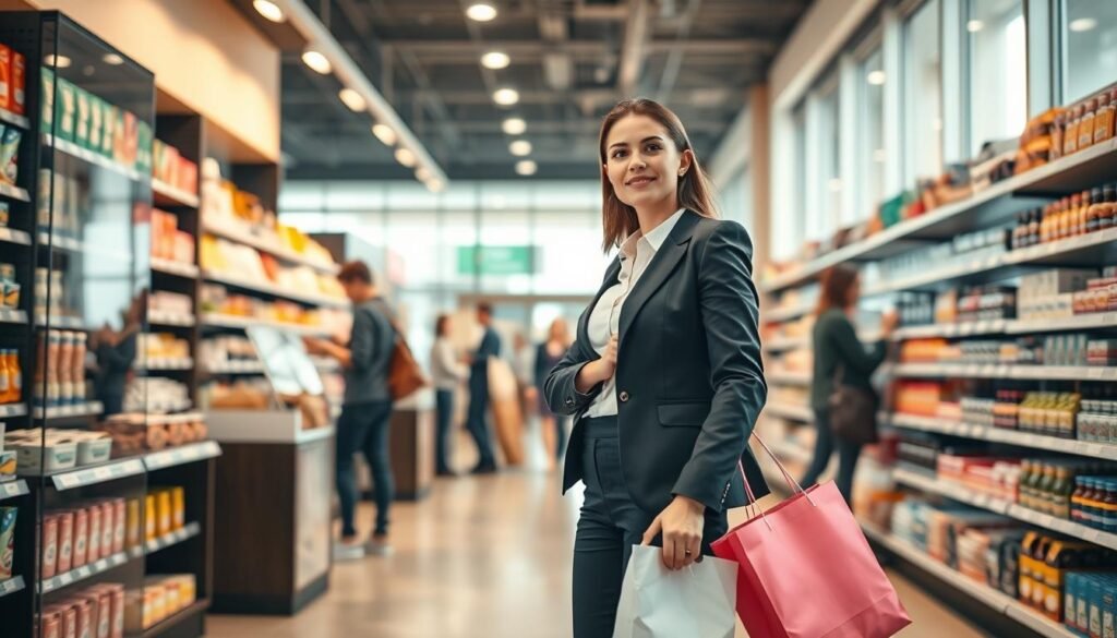 A professional consumer standing confidently at a modern retail store, showcasing determination and empowerment. In the foreground, the consumer is a woman in smart casual attire, holding a shopping bag and looking assertively towards the store clerk, symbolizing the rights of consumers. In the middle ground, shelves filled with various products represent a vibrant shopping environment, with other shoppers in the background engaging with products, emphasizing community. Soft, natural lighting filters through large windows, creating a bright and inviting atmosphere. The angle is slightly low, capturing the consumer as a central figure in a dynamic pose, exuding strength and determination. The mood is uplifting and assertive, emphasizing the theme of consumer empowerment. A professional consumer standing confidently at a modern retail store, showcasing determination and empowerment. In the foreground, the consumer is a woman in smart casual attire, holding a shopping bag and looking assertively towards the store clerk, symbolizing the rights of consumers. In the middle ground, shelves filled with various products represent a vibrant shopping environment, with other shoppers in the background engaging with products, emphasizing community. Soft, natural lighting filters through large windows, creating a bright and inviting atmosphere. The angle is slightly low, capturing the consumer as a central figure in a dynamic pose, exuding strength and determination. The mood is uplifting and assertive, emphasizing the theme of consumer empowerment.